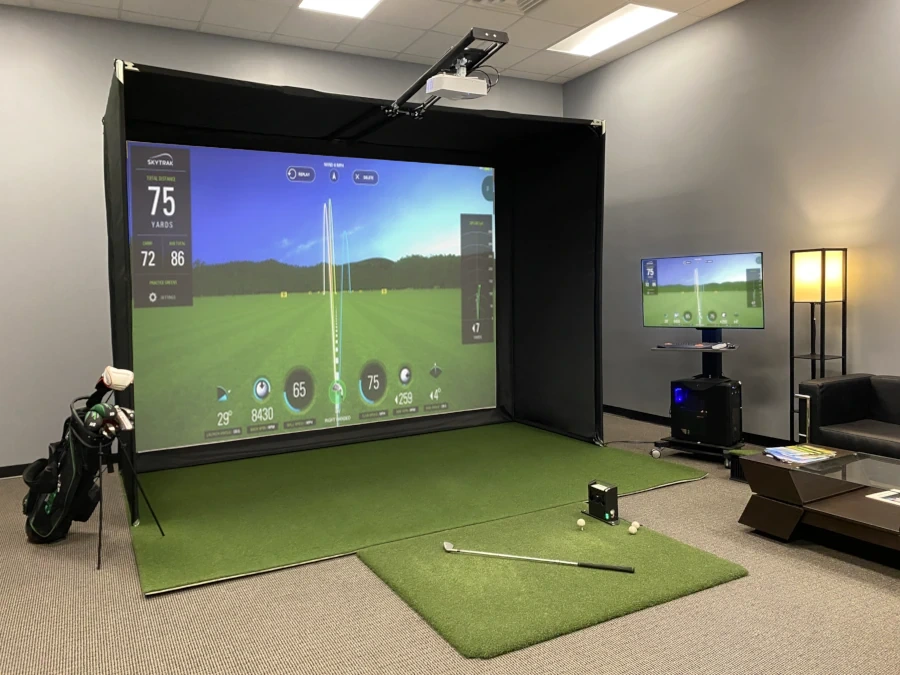 Our affordable line of Skytrak+, Optishot Orbit, Golfjoy, and Garmin home golf simulator packages based on our DIY Bay™ golf bays with everything you need!