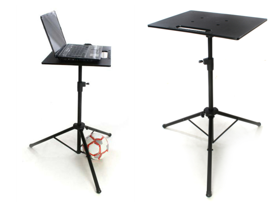 This midsize computer tripod table extends up to 46