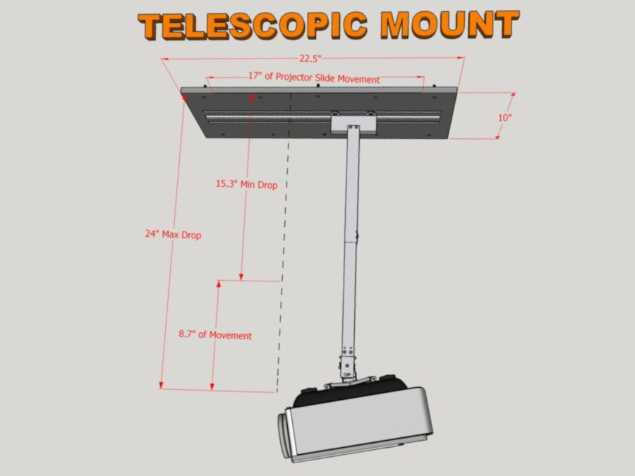 Pair <a href='https://www.allsportsystems.com/golf-simulator-projector-mounts.php'>the SkyRail™</a> with the universal projector mount to easily adjust the projector's distance from the screen.