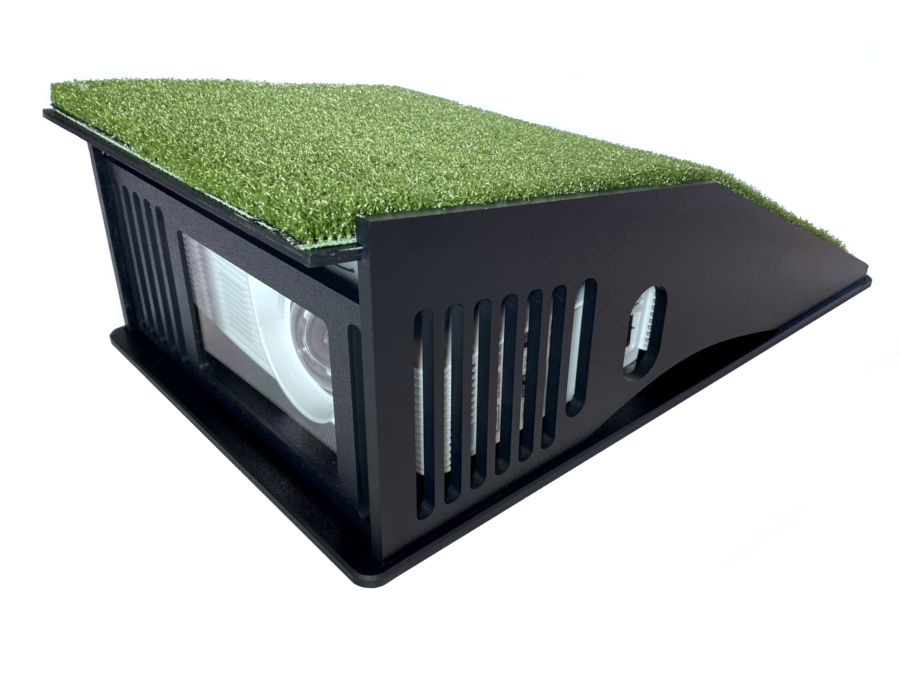 Floor shield enclosure for golf simulator projectors.