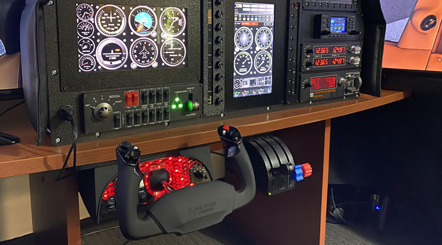 Home Flight Simulator Dash with Yoke and Throttle Quadrant desk mount and Logitech Radio Autopilot MultiPanel Switch Panel and RealSimGear GPS Navigator