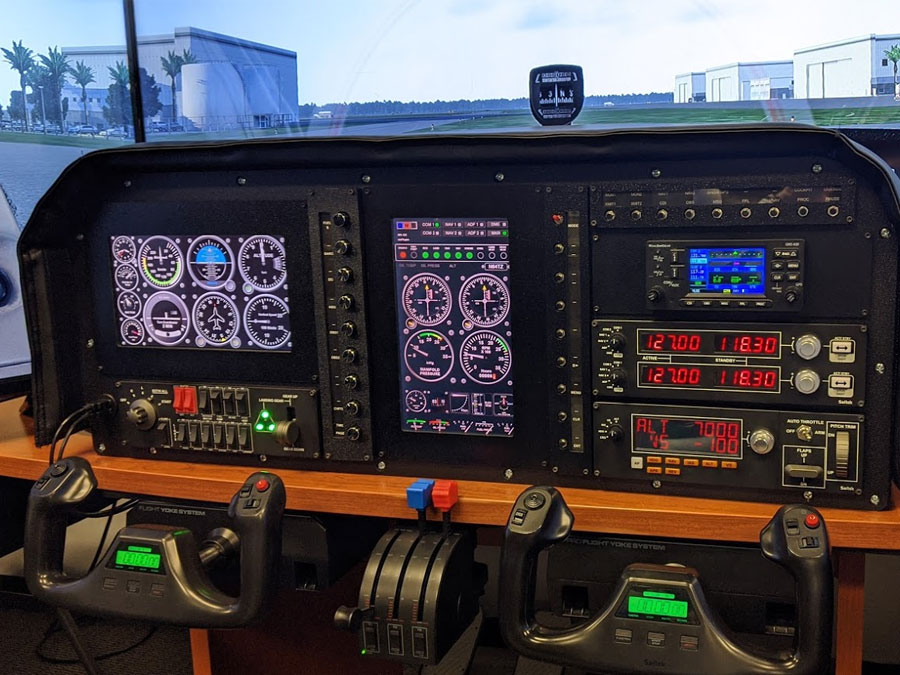 A dual screen mid-size flight simulator instrument panel for any airplane.